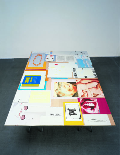 first chapter, last page . 2000 . 32 parts . 300 x 200 cm . oil on aluminium on table